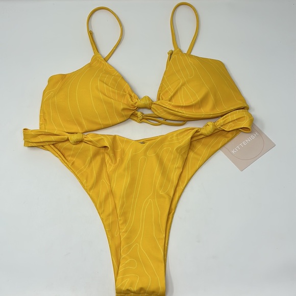Kittenish Yellow Stay Wild Cheeky Bikini Swimsuit Size Large Brand New W/Tags - Picture 4 of 13